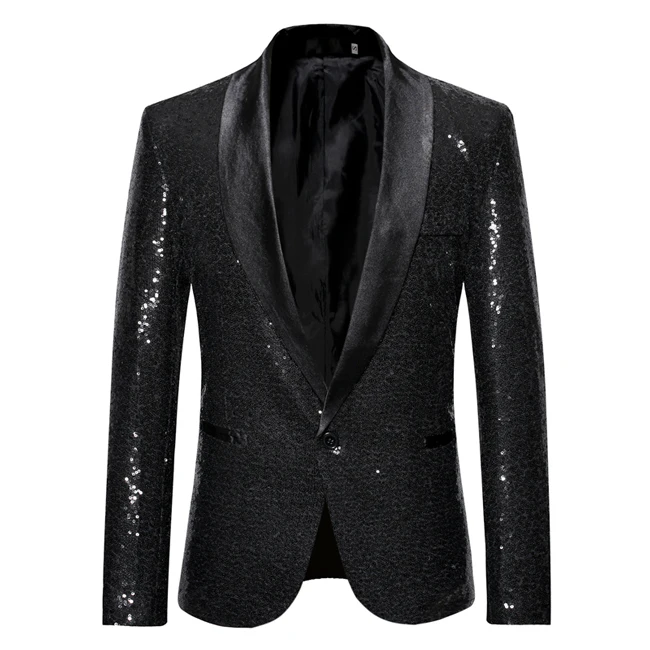 New Sequin One Button Shawl Collar Jacket