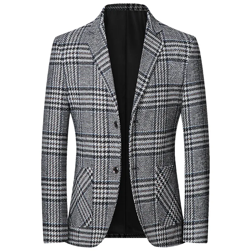 New Men Plaid Business Casual Blazers Spring Autumn