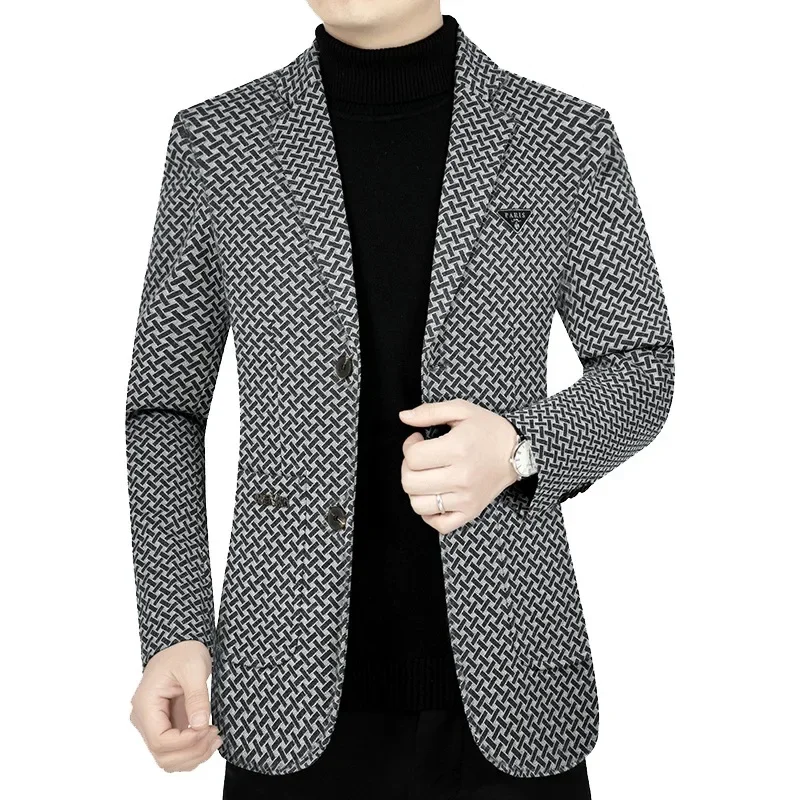 New Men Business Blazers Checkered Casual Coats